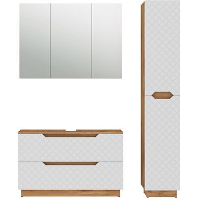 Juego De Muebles De Baño De 3 Piezas Lotta, Roble/blanco Con Estructura De Azulejos, 3 Partes, Vicco Juego De Muebles De Baño De 3 Piezas Lotta, Roble/blanco Con Estructura De Azulejos, 3 Partes, Vicco