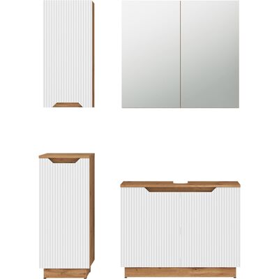 Conjunto De Muebles De Baño Lotta, Roble/rayas Blancas, 4 Partes, Vicco Conjunto De Muebles De Baño Lotta, Roble/rayas Blancas, 4 Partes, Vicco
