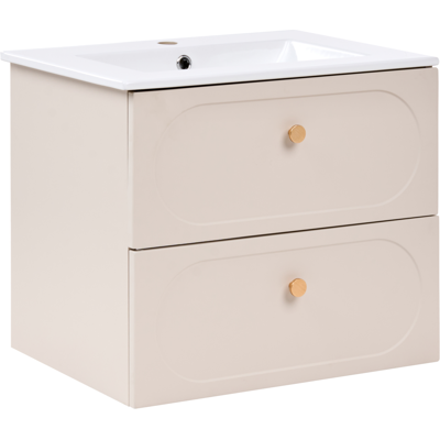 BELIANI Mueble De Pared Para Baño Con Lavabo 2 Cajones Tiradores Dorados Mueble Suspendido Beige Tarumir BELIANI Mueble De Pared Para Baño Con Lavabo 2 Cajones Tiradores Dorados Mueble Suspendido Beige Tarumir