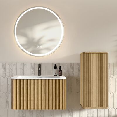 JHY DESIGN Conjunto De Muebles De Baño Con Lavabo Y Espejo Led, Mueble De Baño Suspendido De 80 Cm Con Lavabo, Espejo De Baño Redondo. JHY DESIGN Conjunto De Muebles De Baño Con Lavabo Y Espejo Led, Mueble De Baño Suspendido De 80 Cm Con Lavabo, Espejo De Baño Redondo.