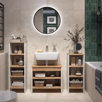 Conjunto De Muebles De Baño Karli, Blanco/roble Dorado, 3 Partes, Vicco Conjunto De Muebles De Baño Karli, Blanco/roble Dorado, 3 Partes, Vicco