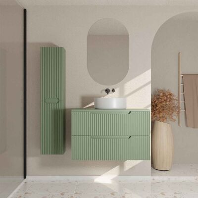 AURLANE Mueble De Baño 80 Y Columna Leon Verde Oliva - Frente Ondulado - Lavabo 36 AURLANE Mueble De Baño 80 Y Columna Leon Verde Oliva - Frente Ondulado - Lavabo 36