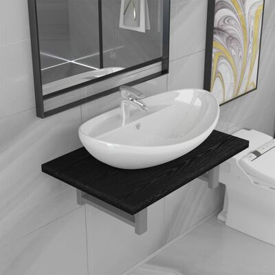 conjunto de lavabo oval de cerámica negro vidaXL con estante de pared conjunto de lavabo oval de cerámica negro vidaXL con estante de pared
