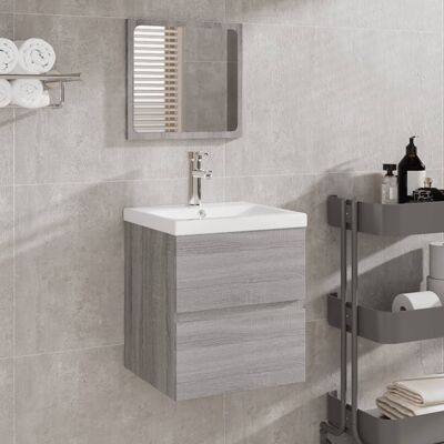 Armario de baño gris Sonoma con lavabo y espejo vidaXL Armario de baño gris Sonoma con lavabo y espejo vidaXL