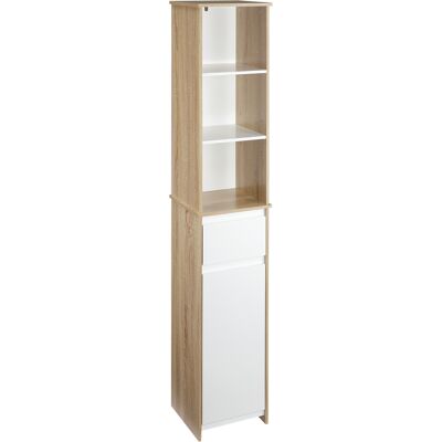 JHY DESIGN Armario Alto De Baño Con 1 Puerta, Cajón, 3 Estantes, Madera Natural. JHY DESIGN Armario Alto De Baño Con 1 Puerta, Cajón, 3 Estantes, Madera Natural.