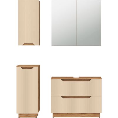 Conjunto De Muebles De Baño Lotta, Rayas Roble/cachemira, 4 Partes, Vicco Conjunto De Muebles De Baño Lotta, Rayas Roble/cachemira, 4 Partes, Vicco