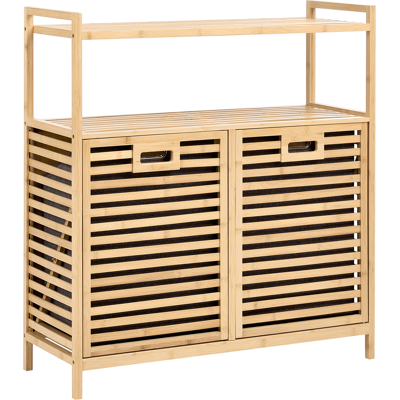 BELIANI Armario De Baño De Bambú Con Puerta Abatible Para La Colada Con 2 Estantes Estilo Escandinavo Marrón Claro Cejar BELIANI Armario De Baño De Bambú Con Puerta Abatible Para La Colada Con 2 Estantes Estilo Escandinavo Marrón Claro Cejar