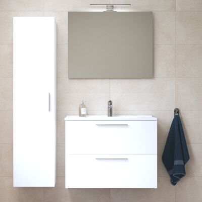 Vitra Mia Set Mueble 79x61x39,5 Cm Con Espejo, Lavabo, Iluminación Led + Armario 145x35x35cm Para Baño, Blanco Alto Brillo Vitra Mia Set Mueble 79x61x39,5 Cm Con Espejo, Lavabo, Iluminación Led + Armario 145x35x35cm Para Baño, Blanco Alto Brillo