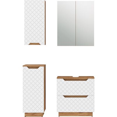 Conjunto De Muebles De Baño Lotta, Roble/blanco Con Estructura De Azulejos, 4 Partes, Vicco Conjunto De Muebles De Baño Lotta, Roble/blanco Con Estructura De Azulejos, 4 Partes, Vicco
