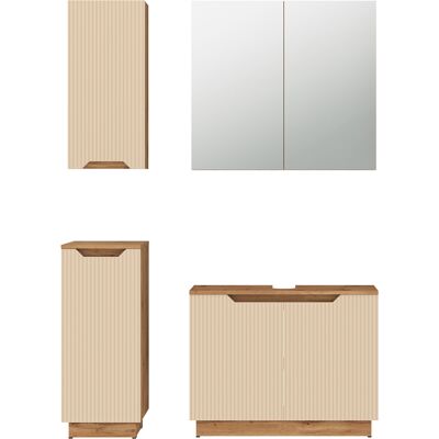 Conjunto De Muebles De Baño Lotta, Rayas Roble/cachemira, 4 Partes, Vicco Conjunto De Muebles De Baño Lotta, Rayas Roble/cachemira, 4 Partes, Vicco