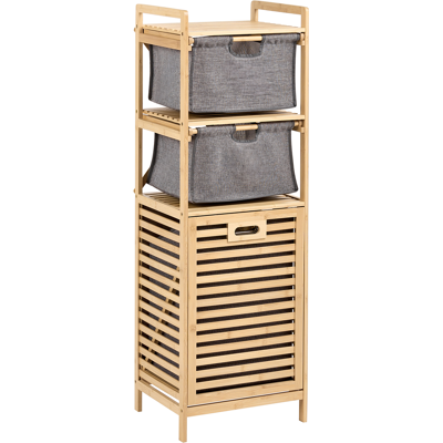 BELIANI Armario De Baño De Bambú Puerta Abatible Con Cestas Estante Marrón Claro 120 Cm Cutervo BELIANI Armario De Baño De Bambú Puerta Abatible Con Cestas Estante Marrón Claro 120 Cm Cutervo