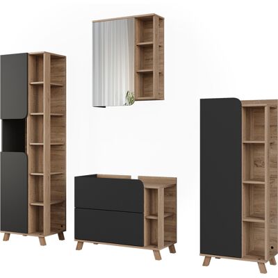Conjunto De Muebles De Baño Karen, Antracita/sonoma, 4 Piezas, Vicco Conjunto De Muebles De Baño Karen, Antracita/sonoma, 4 Piezas, Vicco