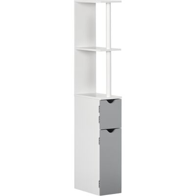 JHY DESIGN Columna De Baño Con 2 Estantes Y 2 Armarios, De Madera, 15,2 X 29,8 X 118 Cm, Blanca Y Gris. JHY DESIGN Columna De Baño Con 2 Estantes Y 2 Armarios, De Madera, 15,2 X 29,8 X 118 Cm, Blanca Y Gris.