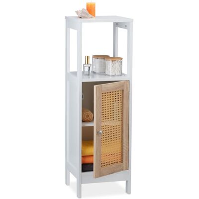 Mueble De Baño Angosto, 3 Compartimentos, 96,5 X 30 X 30 Cm, Mdf, Puerta De Ratán, Mediano, Blanco Y Natural - Relaxdays Mueble De Baño Angosto, 3 Compartimentos, 96,5 X 30 X 30 Cm, Mdf, Puerta De Ratán, Mediano, Blanco Y Natural - Relaxdays
