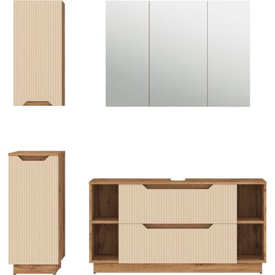 Conjunto De Muebles De Baño Lotta, Rayas Roble/cachemira, 4 Partes, Vicco Conjunto De Muebles De Baño Lotta, Rayas Roble/cachemira, 4 Partes, Vicco