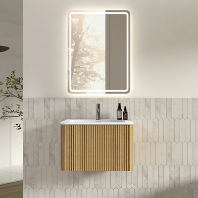 JHY DESIGN Conjunto De Muebles De Baño Con Espejo, Mueble De Lavabo De 60 Cm Con Armario Bajo, Premontado, Armario A Rayas Con Un Cajón, Acabado En Roble, Espejo Led Sin Marco De 60 X 80 Cm. JHY DESIGN Conjunto De Muebles De Baño Con Espejo, Mueble De Lavabo De 60 Cm Con Armario Bajo, Premontado, Armario A Rayas Con Un Cajón, Acabado En Roble, Espejo Led Sin Marco De 60 X 80 Cm.