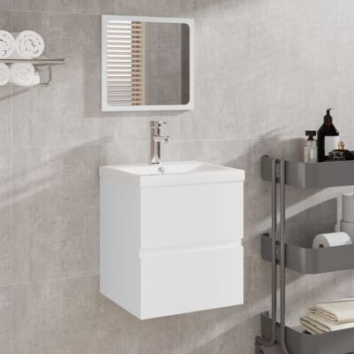 vidaXL Gabinete de baño blanco con lavabo y espejo - Muebles de baño vidaXL Gabinete de baño blanco con lavabo y espejo - Muebles de baño