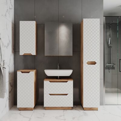 Juego De Muebles De Baño Lotta, Roble/blanco Con Estructura De Azulejos, 5 Partes, Vicco Juego De Muebles De Baño Lotta, Roble/blanco Con Estructura De Azulejos, 5 Partes, Vicco