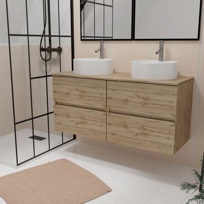 Set de baño Roble Natural AURLANE - 2 Muebles y 2 Lavabos Set de baño Roble Natural AURLANE - 2 Muebles y 2 Lavabos