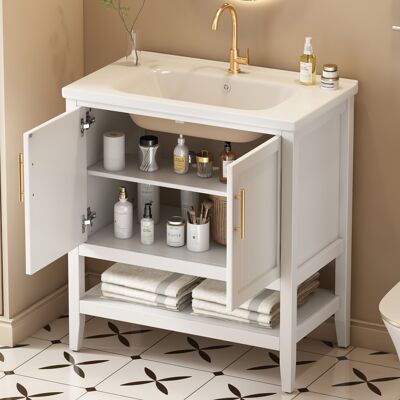 JHY DESIGN Referencia Anterior: Ly316467aaa - Mueble De Baño Individual Con Mueble Bajo De 80 Cm Y Lavabo De Cerámica, Blanco JHY DESIGN Referencia Anterior: Ly316467aaa - Mueble De Baño Individual Con Mueble Bajo De 80 Cm Y Lavabo De Cerámica, Blanco