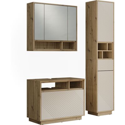 Conjunto De Muebles De Baño Beatrice, Cachemira/roble Artesanal, Lote De 3, Vicco Conjunto De Muebles De Baño Beatrice, Cachemira/roble Artesanal, Lote De 3, Vicco