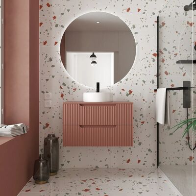 Aurlane Mueble de Baño 80cm Terracota - Cajones Ondulados - Lavabo Redondo Ø36cm Aurlane Mueble de Baño 80cm Terracota - Cajones Ondulados - Lavabo Redondo Ø36cm