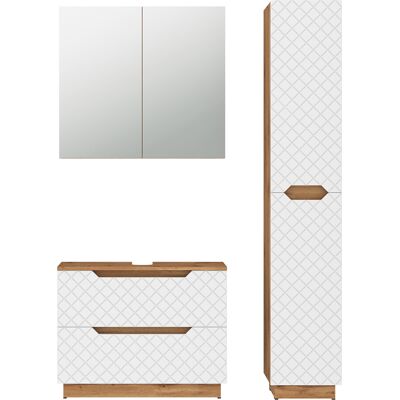 Juego De Muebles De Baño De 3 Piezas Lotta, Roble/blanco Con Estructura De Azulejos, 3 Partes, Vicco Juego De Muebles De Baño De 3 Piezas Lotta, Roble/blanco Con Estructura De Azulejos, 3 Partes, Vicco