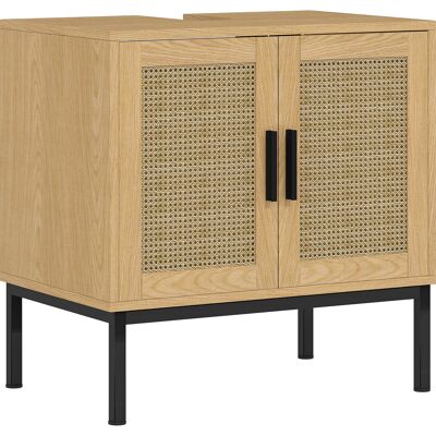 JHY DESIGN Mueble De Baño De Diseño Bohemio, Armario De Baño, Elementos De Ratán, Con Hueco En Forma De U, Roble. JHY DESIGN Mueble De Baño De Diseño Bohemio, Armario De Baño, Elementos De Ratán, Con Hueco En Forma De U, Roble.