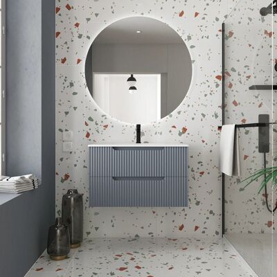 Aurlane - Mueble de Baño 80cm Gris Ratón - Cajones MDF Ondulados - Lavabo Empotrable Aurlane - Mueble de Baño 80cm Gris Ratón - Cajones MDF Ondulados - Lavabo Empotrable