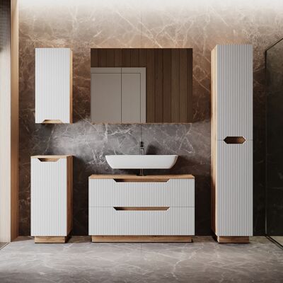 Juego De Muebles De Baño Lotta, Roble/rayas Blancas, 5 Partes, Vicco Juego De Muebles De Baño Lotta, Roble/rayas Blancas, 5 Partes, Vicco