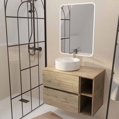 Aurlane - Mueble De Baño 80 Roble Cajones + Estantes -lavabo Blanco -espejo Led 60x80 Aurlane - Mueble De Baño 80 Roble Cajones + Estantes -lavabo Blanco -espejo Led 60x80