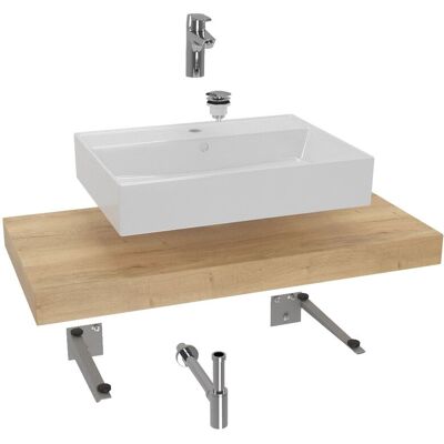 Naturel Conjunto De Baño Hansa Con Encimera De Lavabo Dolce 100x8x50 Cm, Imitación Roble Halifax Naturel Conjunto De Baño Hansa Con Encimera De Lavabo Dolce 100x8x50 Cm, Imitación Roble Halifax
