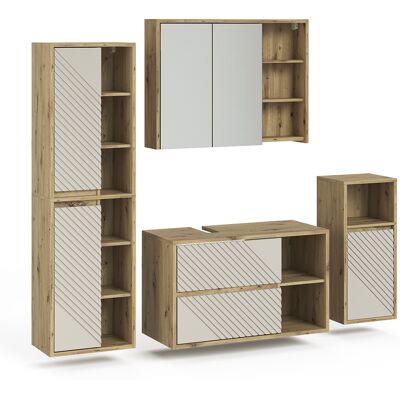 Conjunto De Muebles De Baño Viola, Roble Artesanal, 4 Partes, Vicco Conjunto De Muebles De Baño Viola, Roble Artesanal, 4 Partes, Vicco