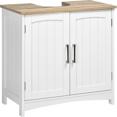 JHY DESIGN Mueble De Baño Con Doble Puerta Y Estantes Ajustables, En Blanco Y Madera Natural. JHY DESIGN Mueble De Baño Con Doble Puerta Y Estantes Ajustables, En Blanco Y Madera Natural.