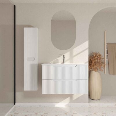 Aurlane LEON - Blanco nieve - Frentes ondulados - Mueble de baño Aurlane LEON - Blanco nieve - Frentes ondulados - Mueble de baño