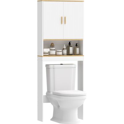 Homcom Estantería Para Baño Sobre Inodoro, Organizador De Baño De 3 Niveles Con Estante Abierto, 2 Puertas Y Estante Ajustable, 64x20x170,5 Cm, Blanco Homcom Estantería Para Baño Sobre Inodoro, Organizador De Baño De 3 Niveles Con Estante Abierto, 2 Puertas Y Estante Ajustable, 64x20x170,5 Cm, Blanco