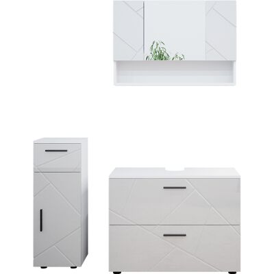 Vicco - Conjunto De Muebles De Baño Irma, Blanco Alto Brillo, 3 Piezas, Con Cajonera Y Mueble Midi Vicco - Conjunto De Muebles De Baño Irma, Blanco Alto Brillo, 3 Piezas, Con Cajonera Y Mueble Midi
