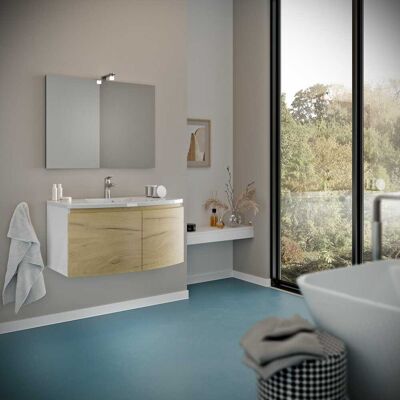 Kiamami Valentina - Mueble Lavabo Curvo 80 Cm - Blanco y Roble Miel Kiamami Valentina - Mueble Lavabo Curvo 80 Cm - Blanco y Roble Miel
