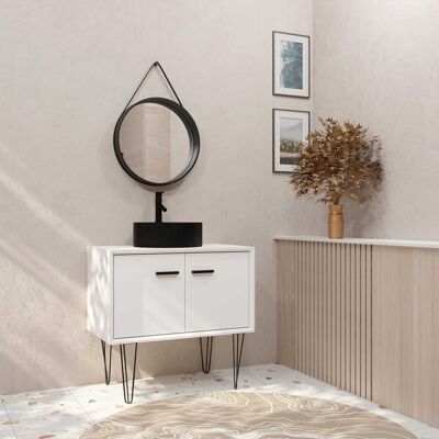 Aurlane Mueble de baño blanco y negro - 80cm, 2 puertas, lavabo y espejo Aurlane Mueble de baño blanco y negro - 80cm, 2 puertas, lavabo y espejo