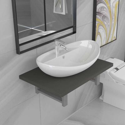 vidaXL Lavabo Ovalado de Baño Cerámica Estante de Pared - Juego de Muebles de Baño vidaXL Lavabo Ovalado de Baño Cerámica Estante de Pared - Juego de Muebles de Baño