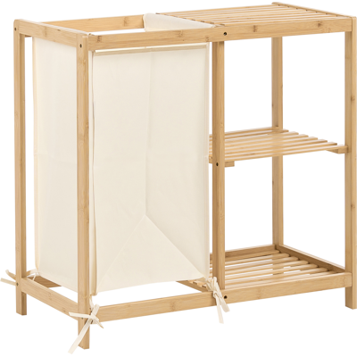 BELIANI Mueble De Baño De Bambú Con Cesta Para La Ropa Sucia Y Estantes Marrón Claro Puilar BELIANI Mueble De Baño De Bambú Con Cesta Para La Ropa Sucia Y Estantes Marrón Claro Puilar