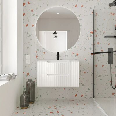 Aurlane Armario de Baño - 80cm Blanco Nieve - Cajones MDF Ondulados Aurlane Armario de Baño - 80cm Blanco Nieve - Cajones MDF Ondulados