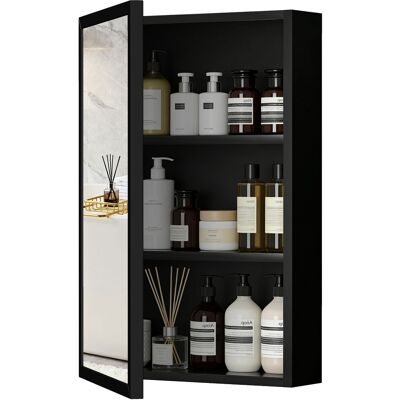 JHY DESIGN Armario De Baño Con Espejo, Armario De Pared Con Espejo, 1 Puerta Y 2 Estantes, Acero, 40 X 12 X 60 Cm, Negro JHY DESIGN Armario De Baño Con Espejo, Armario De Pared Con Espejo, 1 Puerta Y 2 Estantes, Acero, 40 X 12 X 60 Cm, Negro