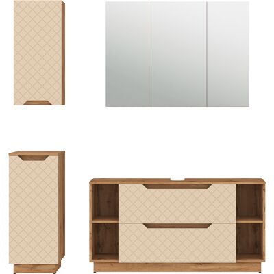 Conjunto De Muebles De Baño Lotta, Roble/cachemira Con Estructura De Azulejos, 4 Partes, Vicco Conjunto De Muebles De Baño Lotta, Roble/cachemira Con Estructura De Azulejos, 4 Partes, Vicco