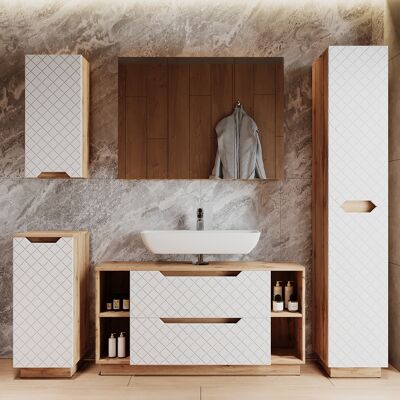 Juego De Muebles De Baño Lotta, Roble/blanco Con Estructura De Azulejos, 5 Partes, Vicco Juego De Muebles De Baño Lotta, Roble/blanco Con Estructura De Azulejos, 5 Partes, Vicco