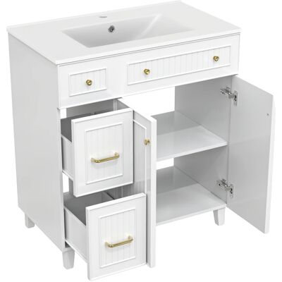 OEM Mueble De Baño Multifuncional Con Lavabo De Cerámica, Fabricado En Mdf Resistente, Color Blanco (cqy-white). OEM Mueble De Baño Multifuncional Con Lavabo De Cerámica, Fabricado En Mdf Resistente, Color Blanco (cqy-white).