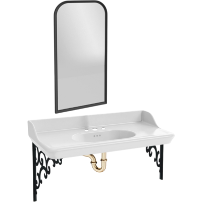 Jacob Delafon - Cléo 1889 Pack Lavabo Suspendido 3 Huecos + Espejo + Sifón Dorado Jacob Delafon - Cléo 1889 Pack Lavabo Suspendido 3 Huecos + Espejo + Sifón Dorado