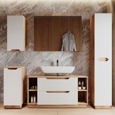 Juego De Muebles De Baño Lotta, Roble/rayas Blancas, 5 Partes, Vicco Juego De Muebles De Baño Lotta, Roble/rayas Blancas, 5 Partes, Vicco