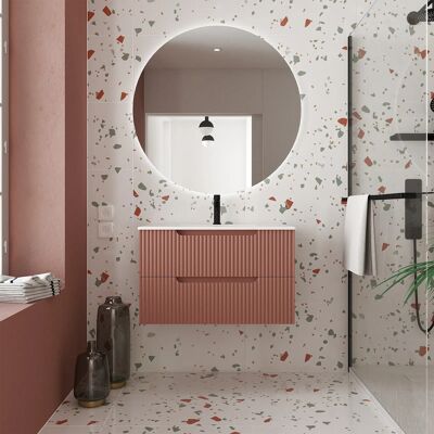 Aurlane - Mueble de Baño 80cm Terracota - Cajones MDF Ondulados - Lavabo Empotrado Aurlane - Mueble de Baño 80cm Terracota - Cajones MDF Ondulados - Lavabo Empotrado