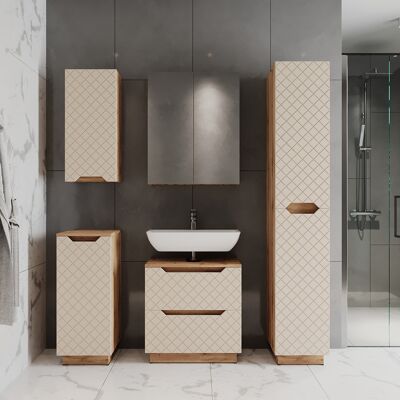 Juego De Muebles De Baño Lotta, Roble/cachemira Con Estructura De Azulejos, 5 Partes, Vicco Juego De Muebles De Baño Lotta, Roble/cachemira Con Estructura De Azulejos, 5 Partes, Vicco